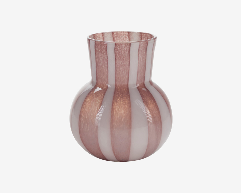 Vase Med Striber Gl.Rosa/Hvid