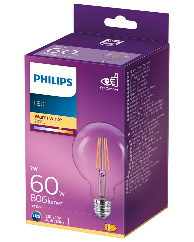 PHILIPS LED-pære filament 7W E27 G93