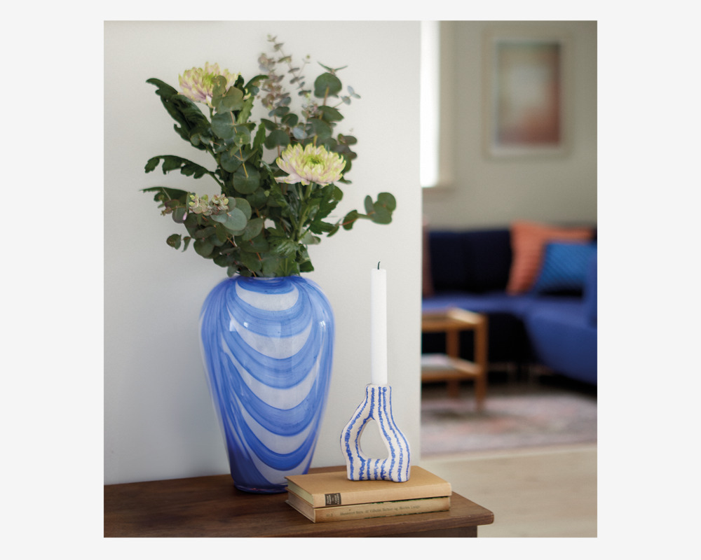 Vase Brede Striber Blå H.32,5 cm 
