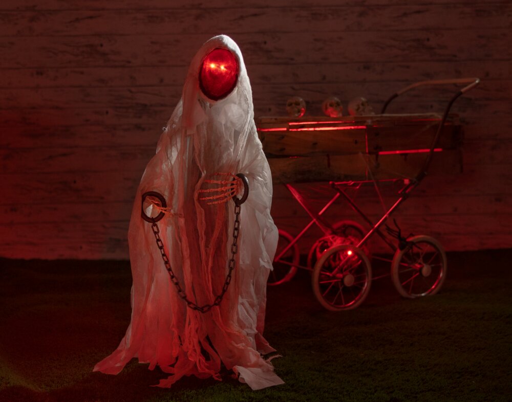 Halloween Spøgelse H92cm med bevægelse, lys og lyd