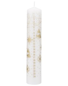 Hvidt kalenderlys m. guldtryk H. 24 cm