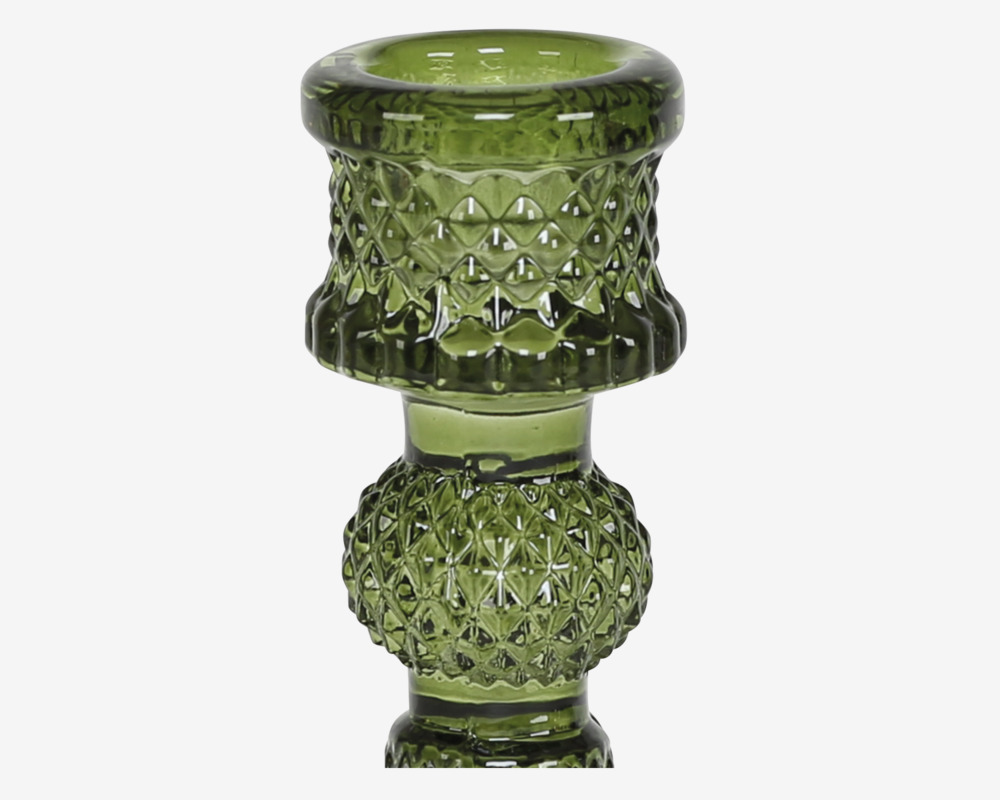 Lysestage Glas Grøn H.11 cm 