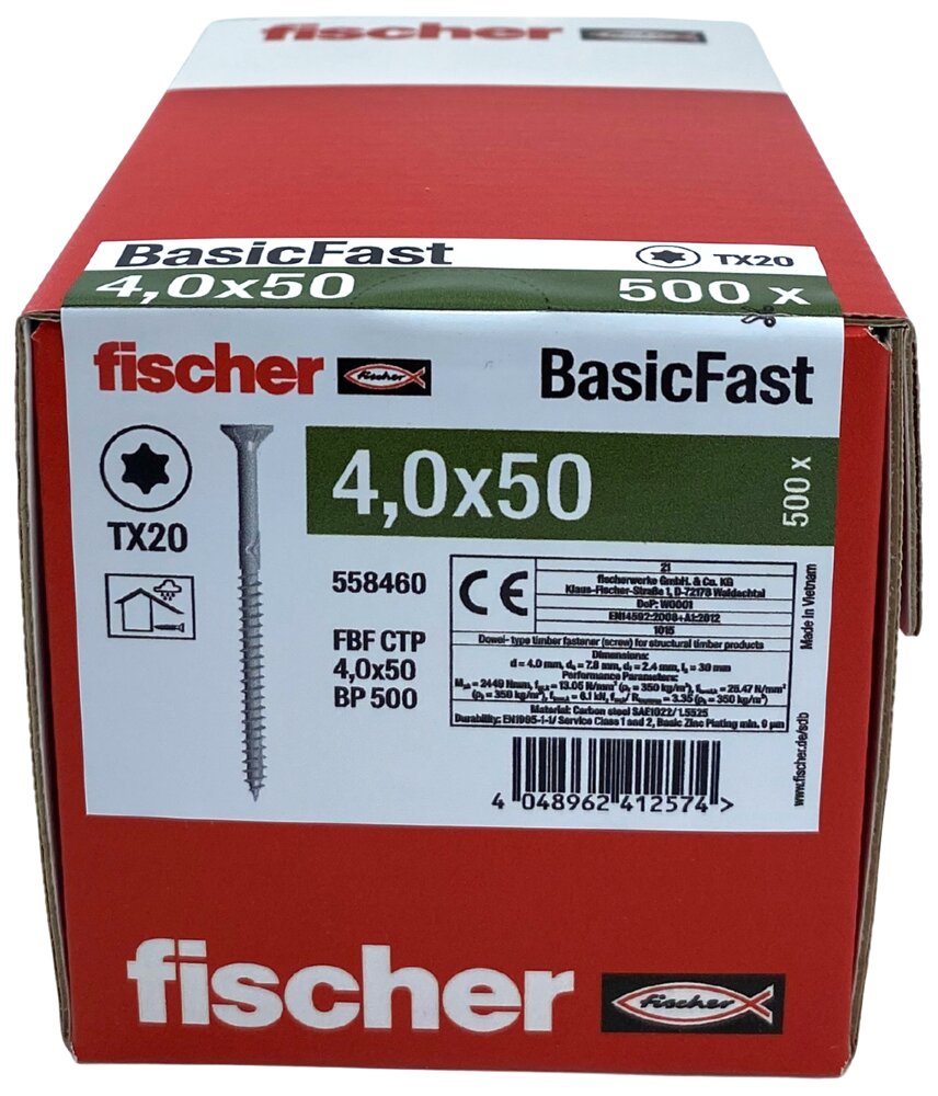 fischer Spånskrue 4 x 50 mm TX20 500 stk.