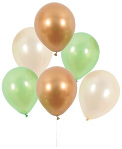 Ballon 6 stk. - grøn/hvid/guld